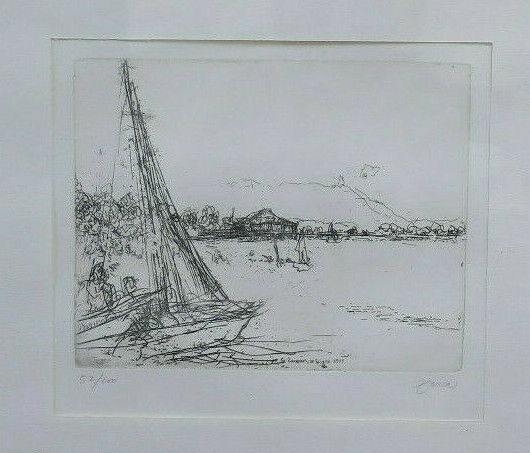 OLD NUMBERED ETCHING WORK BY ARTIST Beppi Zancan Turin LAKE VIEW BM52