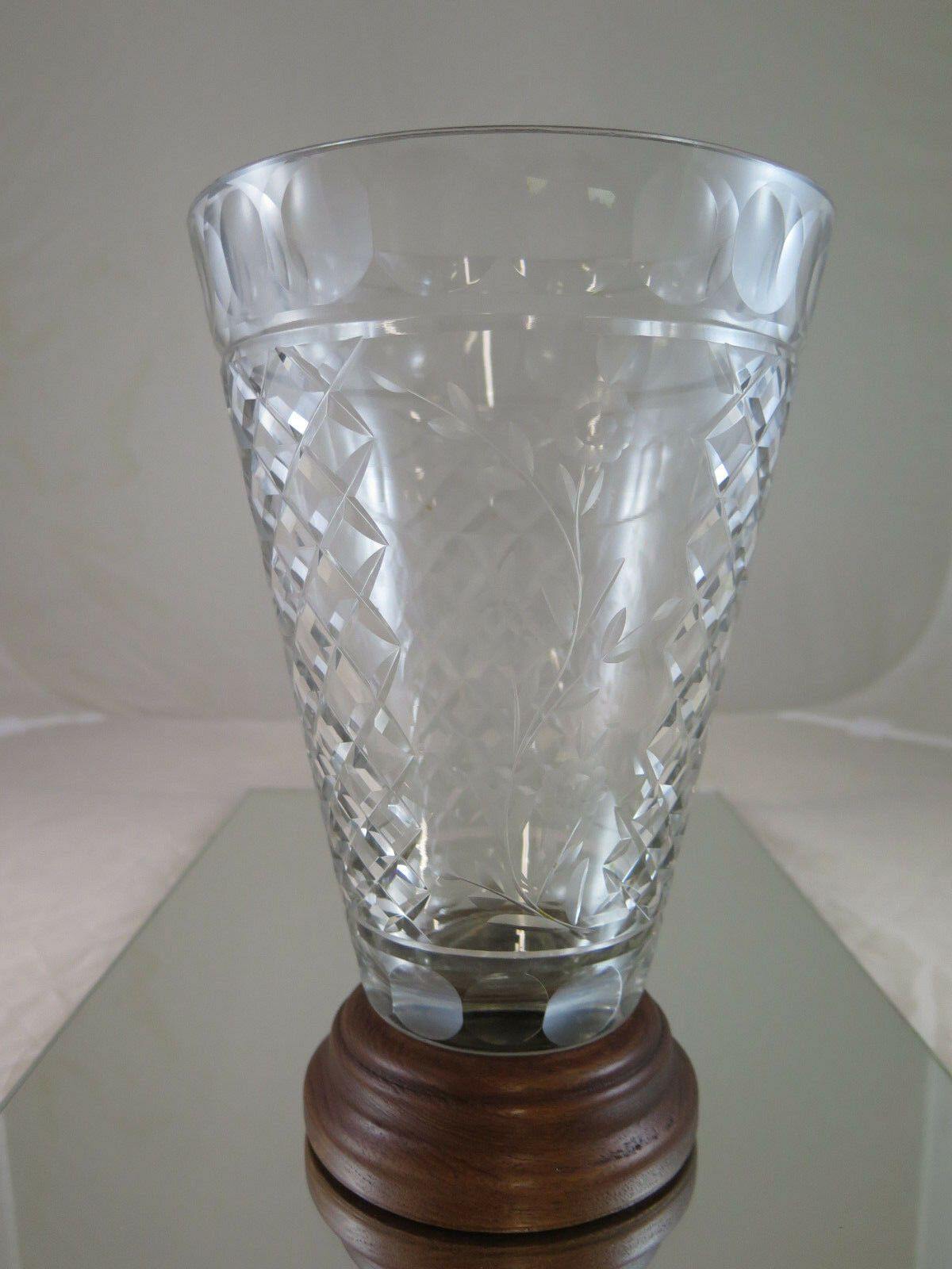 VASO IN VETRO CON BASE IN LEGNO PRIMO NOVECENTO VINTAGE CRYSTAL VASE R25 - Belbello Antiques