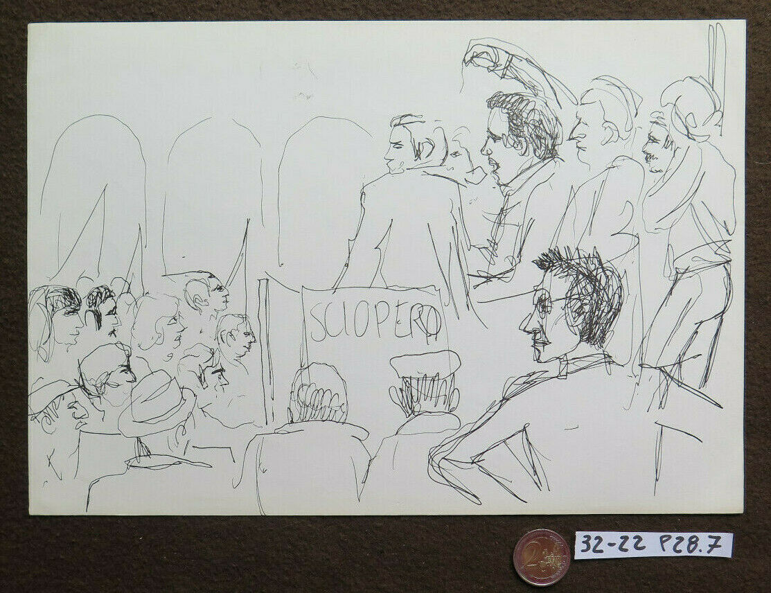 DUE DISEGNI BOZZETTI VINTAGE TEMA POLITICO FIGURE MANIFESTAZIONE IN PIAZZA P28.7