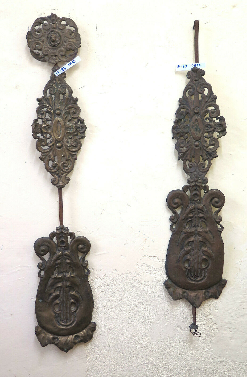 TWO ANCIENT EMBOSSED IRON FRIES WALL DECORATION FRIEZE CH33 