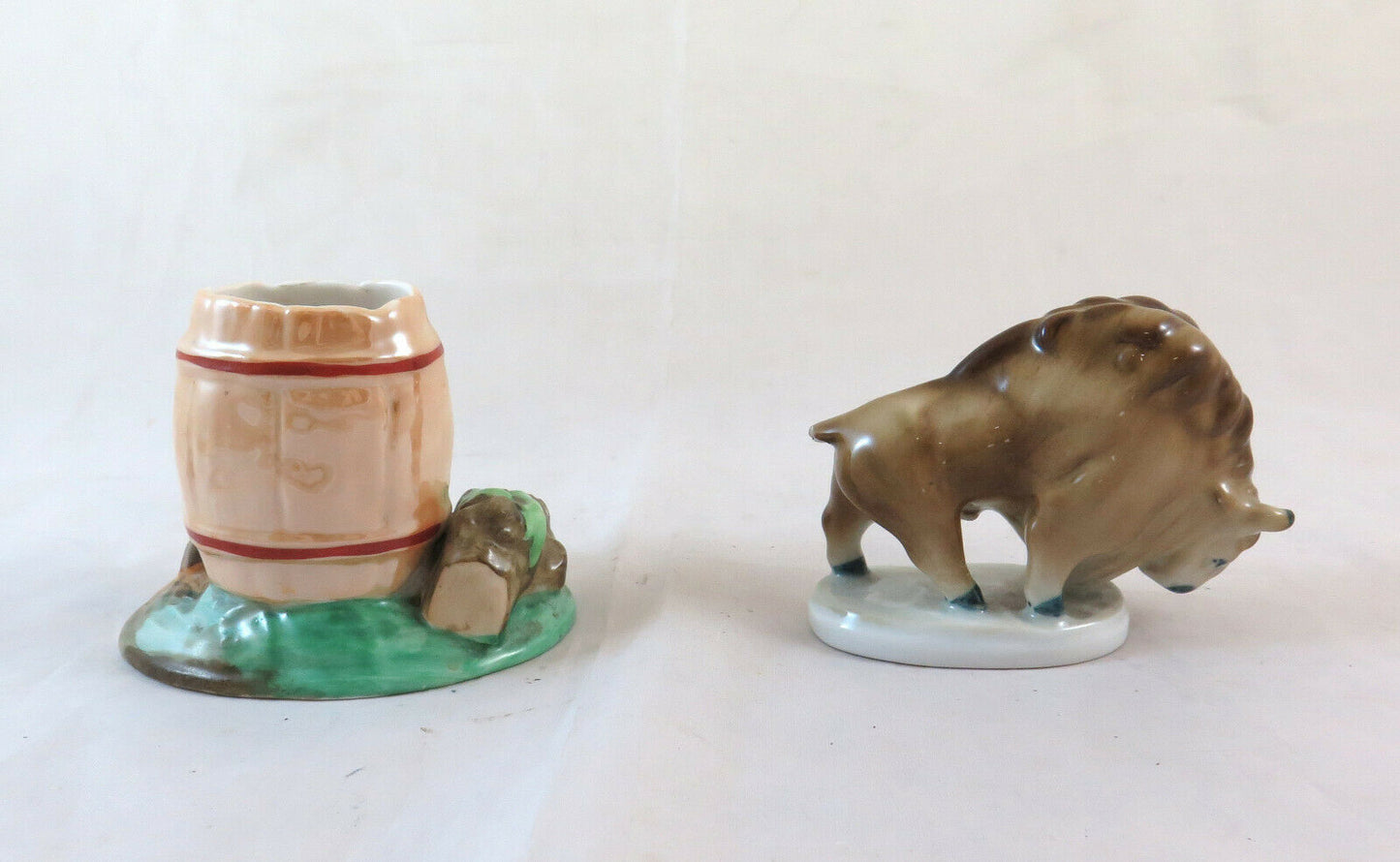 TWO PORCELAIN FIGURINES OF WHICH ONE ZSOLNAY BISON AND ANOTHER GR MOUSE MICKEY MOUSE BM18 