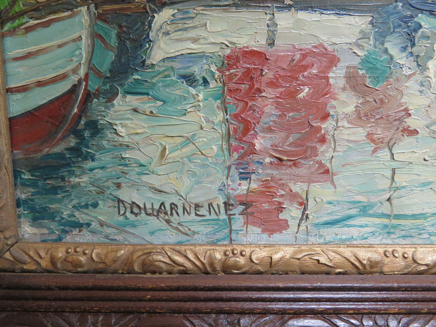 ANTICO DIPINTO OLIO TELA QUADRO PAESAGGIO MARINA HARDY DOUARNENEZ  France R104 - Belbello Antiques