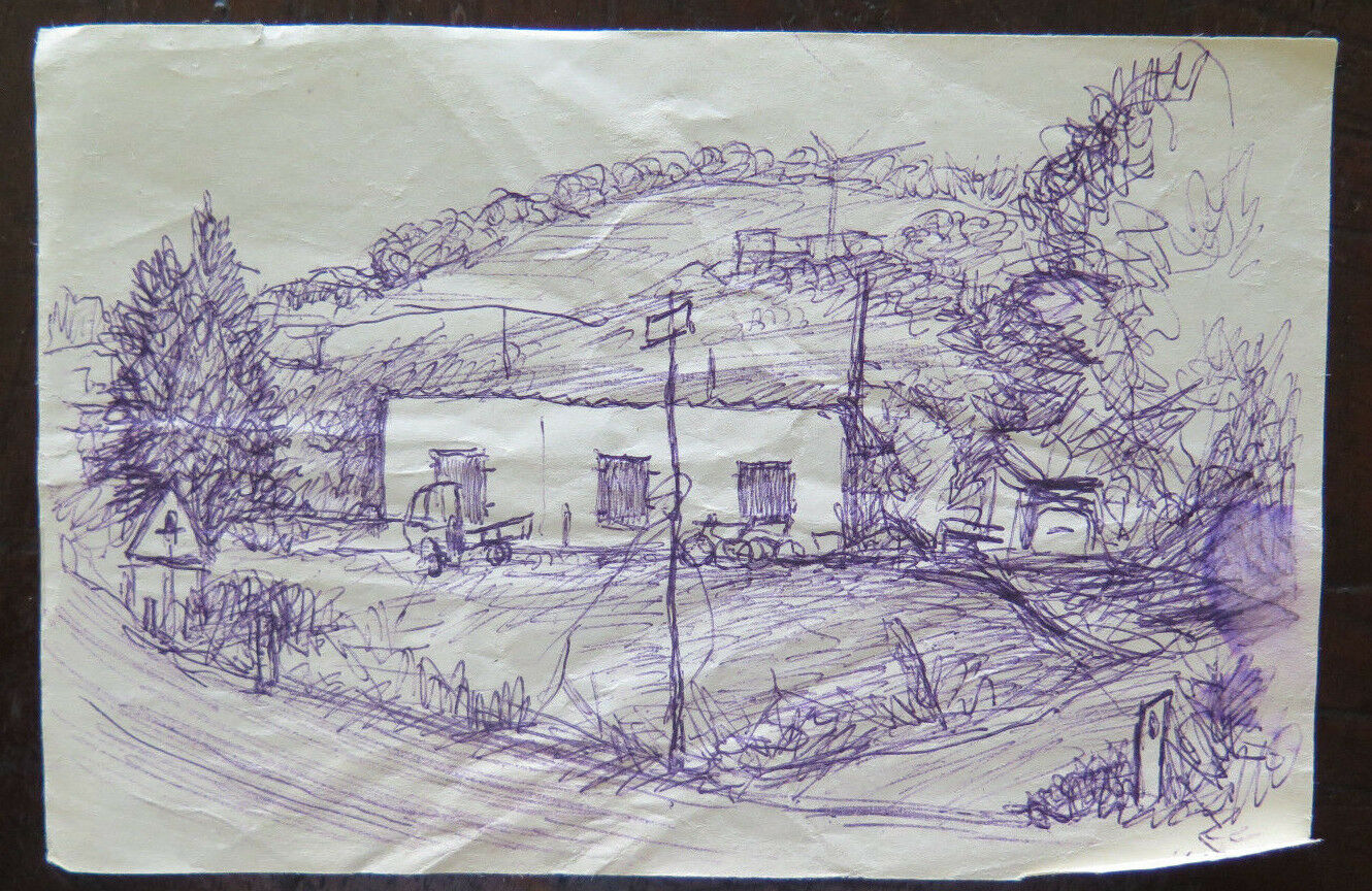 BOZZETTO ANTICO DISEGNO PENNA SU CARTA STUDIO PER PAESAGGIO DI CAMPAGNA P28.4