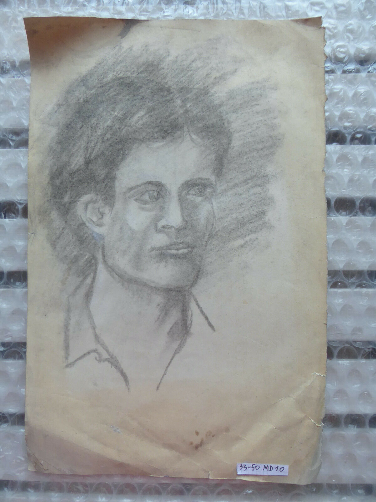 DISEGNO ANTICO RITRATTO MASCHILE STUDIO BOZZETTO INIZIO 900 MATITA CARTA MD10 - Belbello Antiques