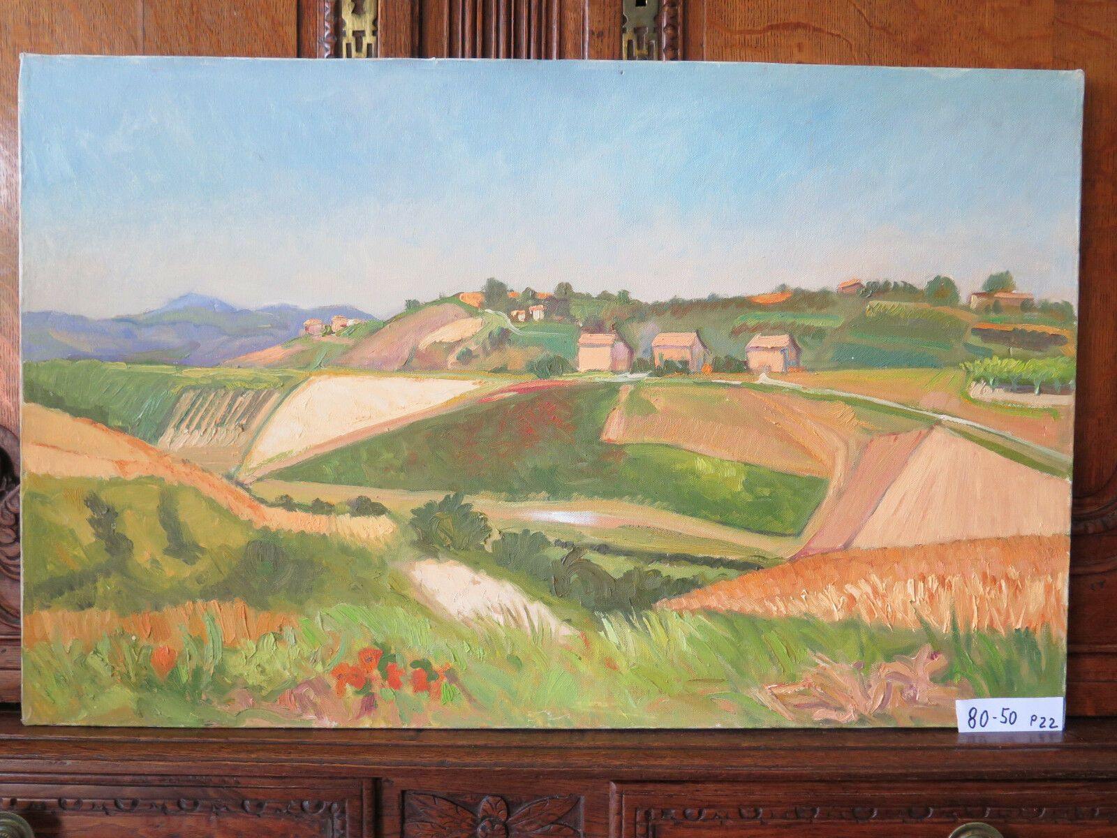 PAESAGGIO CAMPAGNA DIPINTO OLIO SU TELA DAL MAESTRO PITTORE PANCALDI VINTAGE P22 - Belbello Antiques