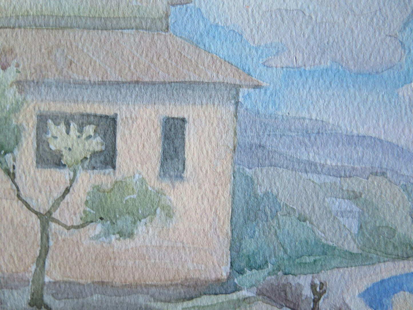 PAESAGGIO DI CAMPAGNA VALLE DEL RENO QUADRO VINTAGE DIPINTO AD ACQUERELLO P23 - Belbello Antiques