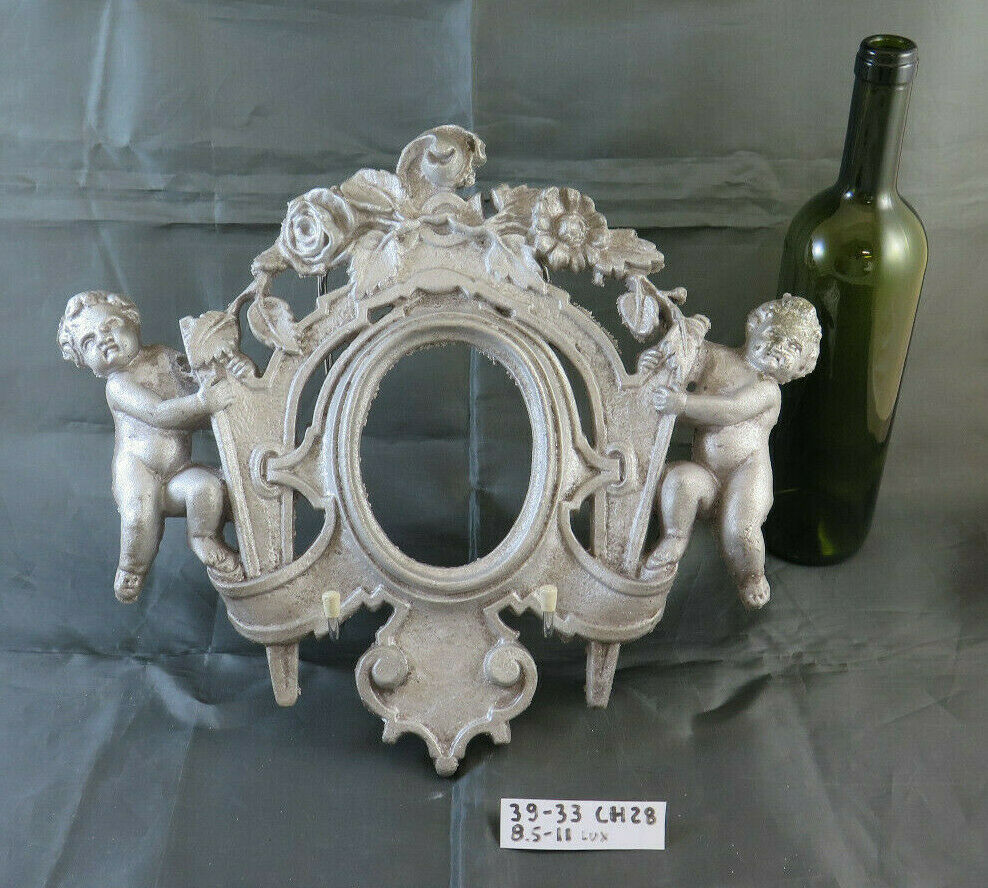 FRAME WITH ANGELS AND FLOWERS SCULPTURE DECORATIVE FRIEZE IN ALUMINUM CH28 