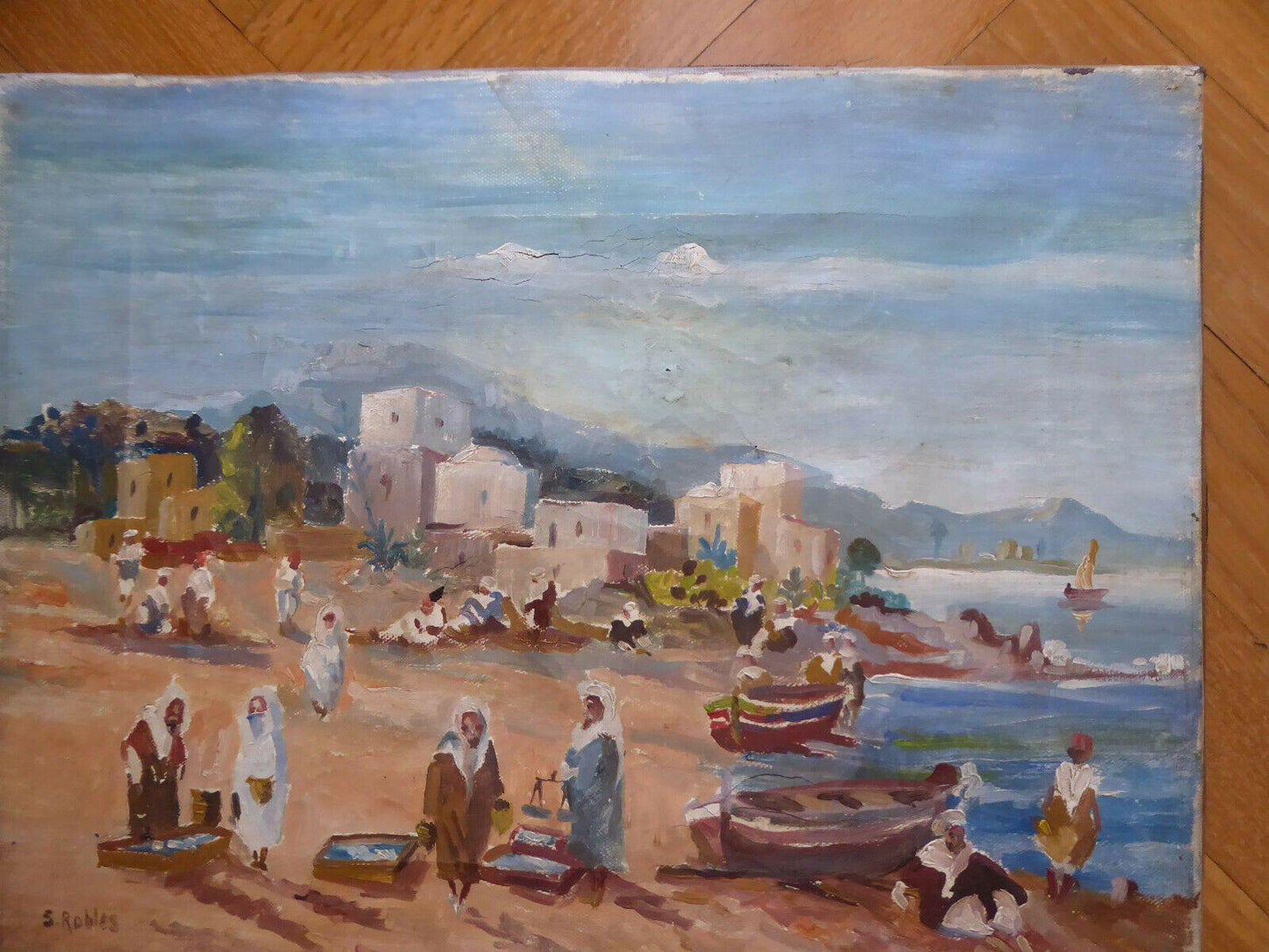 VECCHIO QUADRO IN STILE ORIENTALISTA MARINA MARE PITTORE V. SEGURA 1930-2015 MD5 - Belbello Antiques