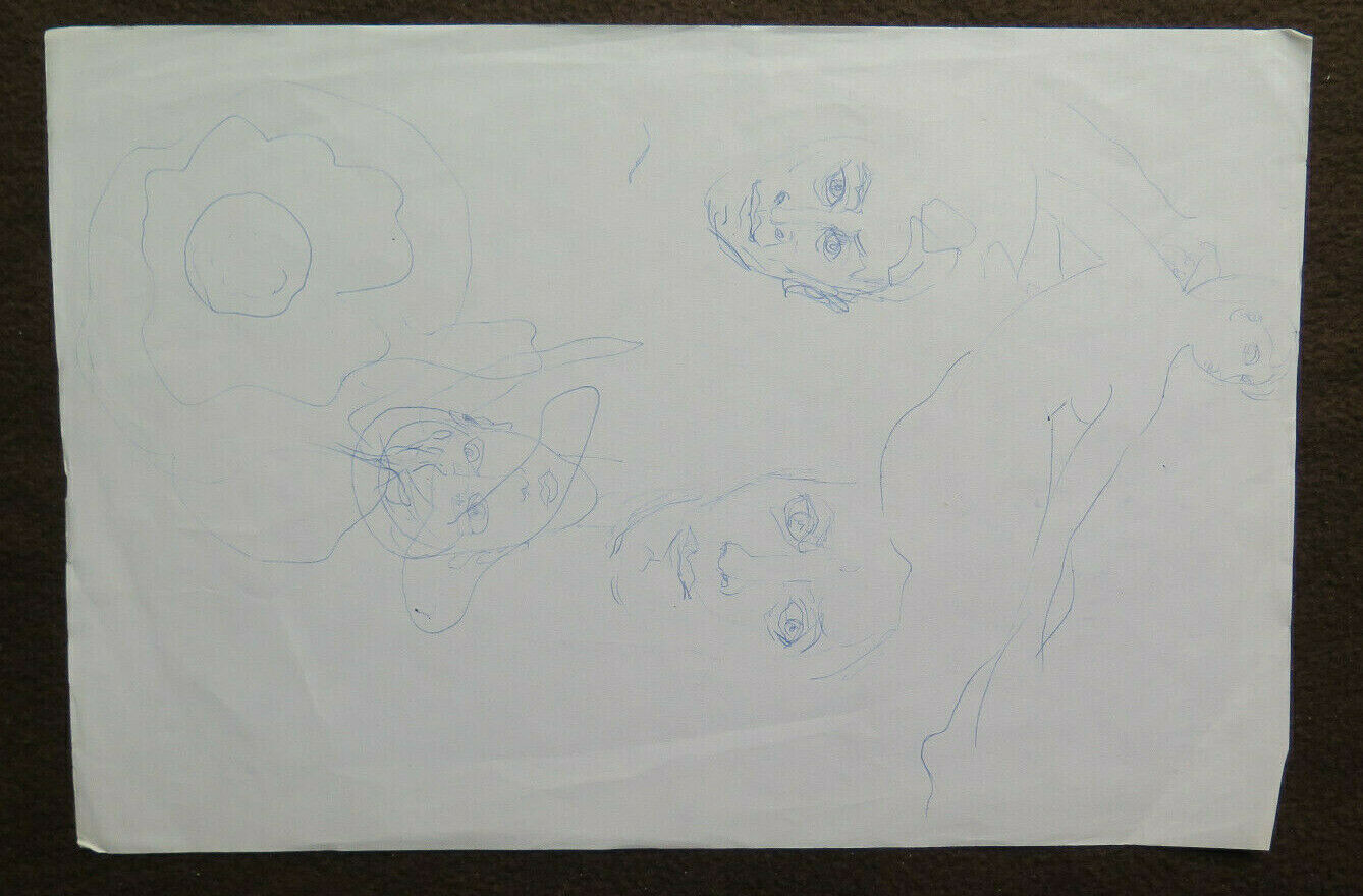 OLD SKETCH DRAWING WITH STUDY FOR HUMAN BODY AND FACES 1960s P28.8