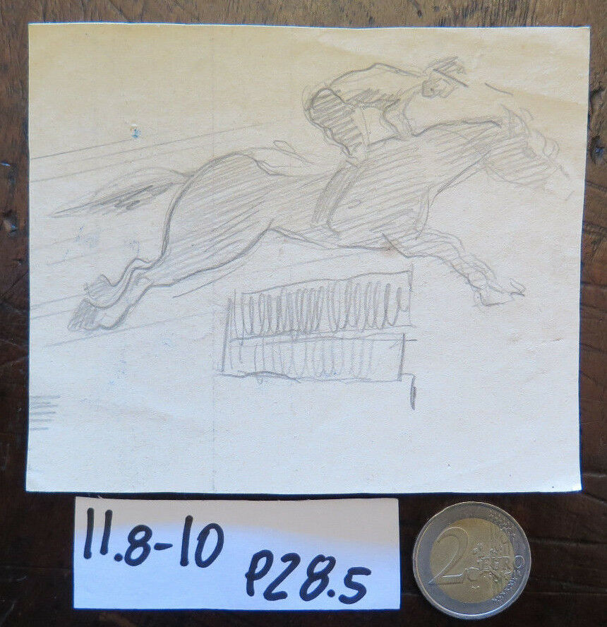 ANTIQUE DRAWING PENCIL SKETCH ON PAPER EQUESTRIAN SUBJECT HORSE RACING P28.5