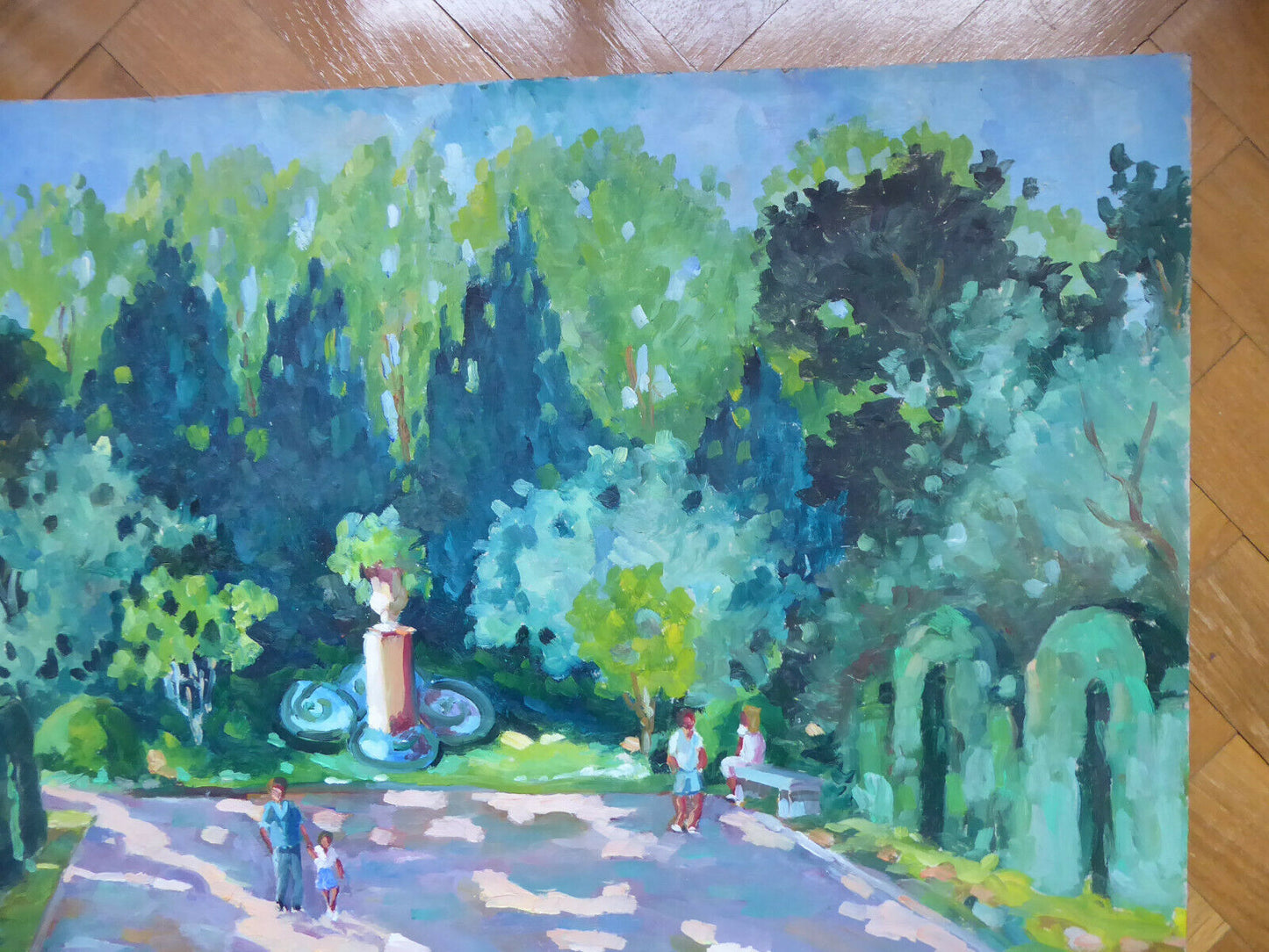 PARCO DEL RETIRO DI MADRID DIPINTO OLIO OPERA PITTORE SPAGNOLO V. SEGURA MD6 - Belbello Antiques