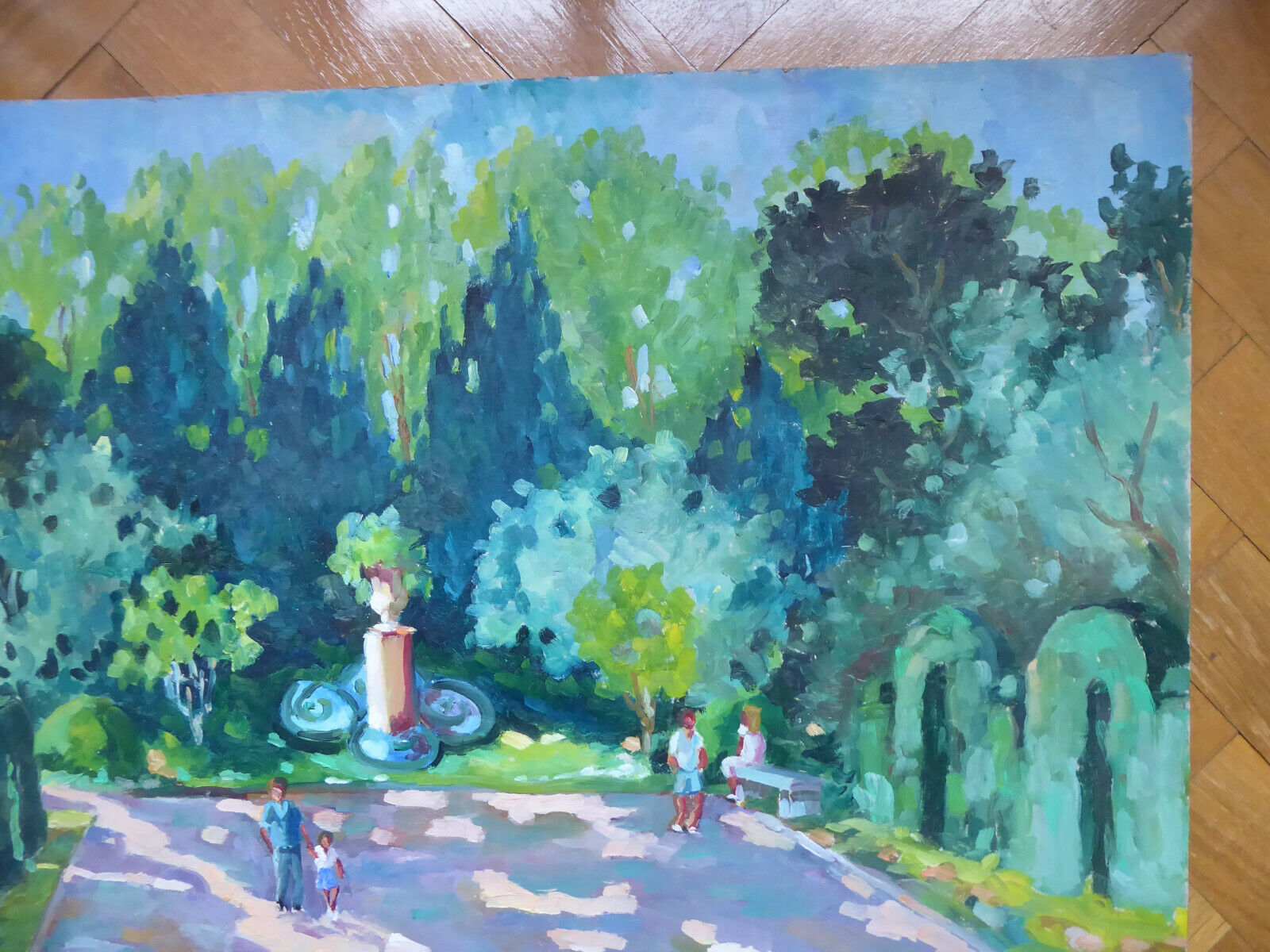 PARCO DEL RETIRO DI MADRID DIPINTO OLIO OPERA PITTORE SPAGNOLO V. SEGURA MD6 - Belbello Antiques