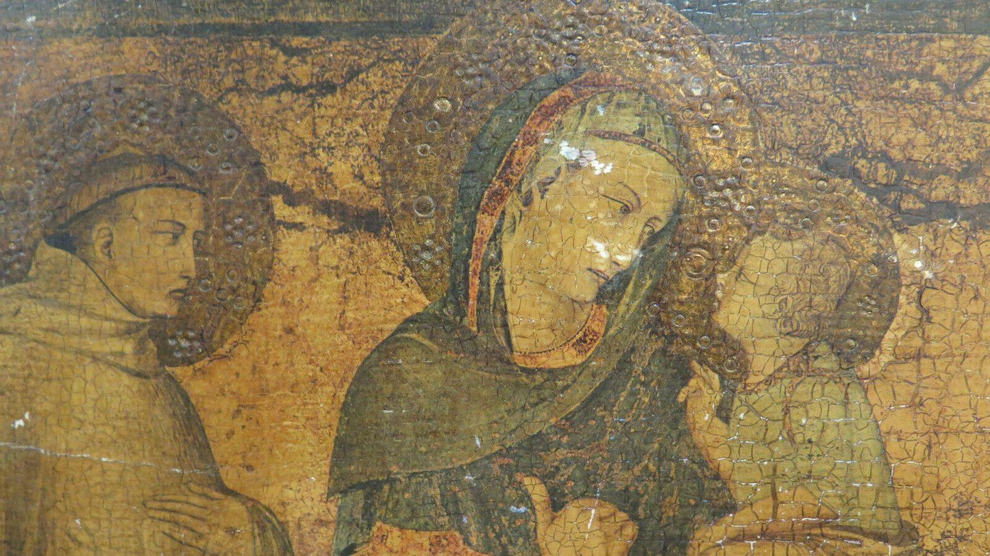 VECCHIO QUADRO RIPRODUZIONE AFFRESCO PIETRO LORENZETTI BASILICA ASSISI GR10 - Belbello Antiques