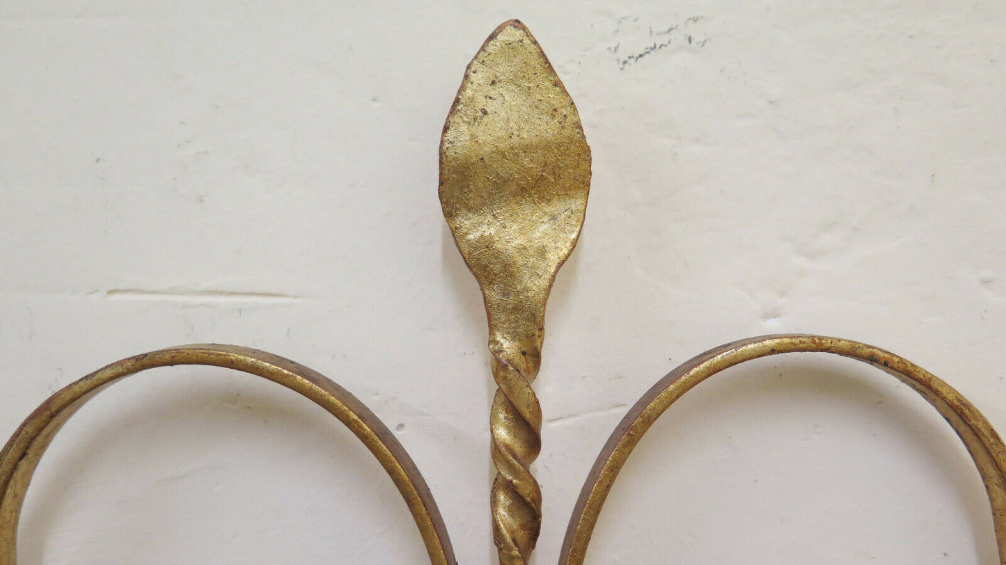 PAIR OF WALL LIGHTS IN VINTAGE GOLDEN WROUGHT IRON HANDMADE ITALY CH17 