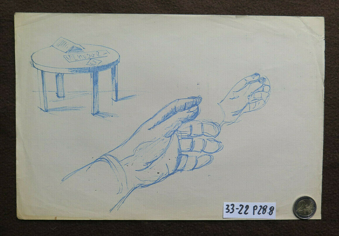 VECCHIO DISEGNO PENNA SU CARTA BOZZETTO SOGGETTI VARI VINTAGE ANNI 60 70 P28.8