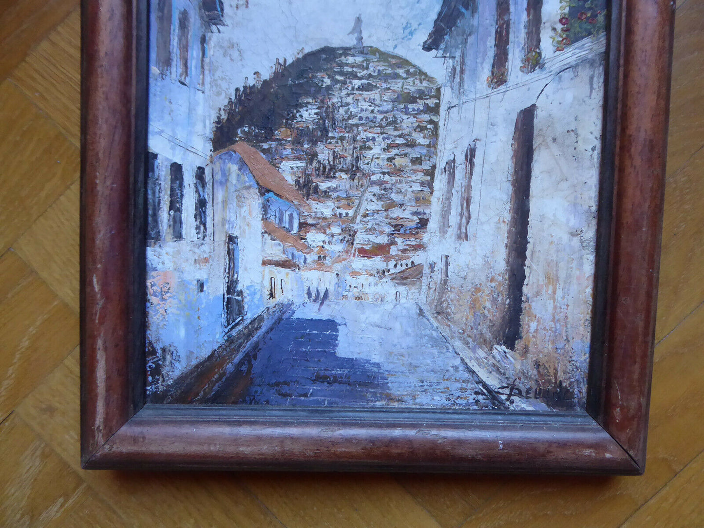 QUADRO SPAGNOLO DEL '900 VECCHIO PAESAGGIO DIPINTO OLIO SU TELA CON CORNICE MD6 - Belbello Antiques