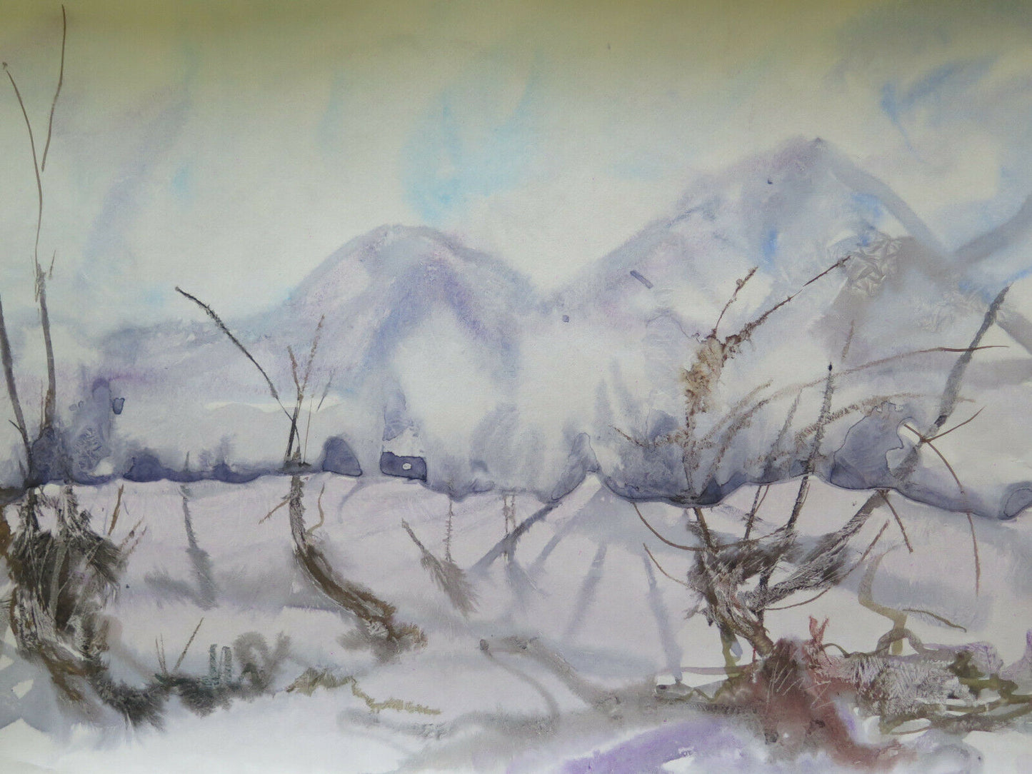 50x36 cm PAINTING WINTER LANDSCAPE VINTAGE PAINTING WATERCOLOR FROST TECHNIQUE P14