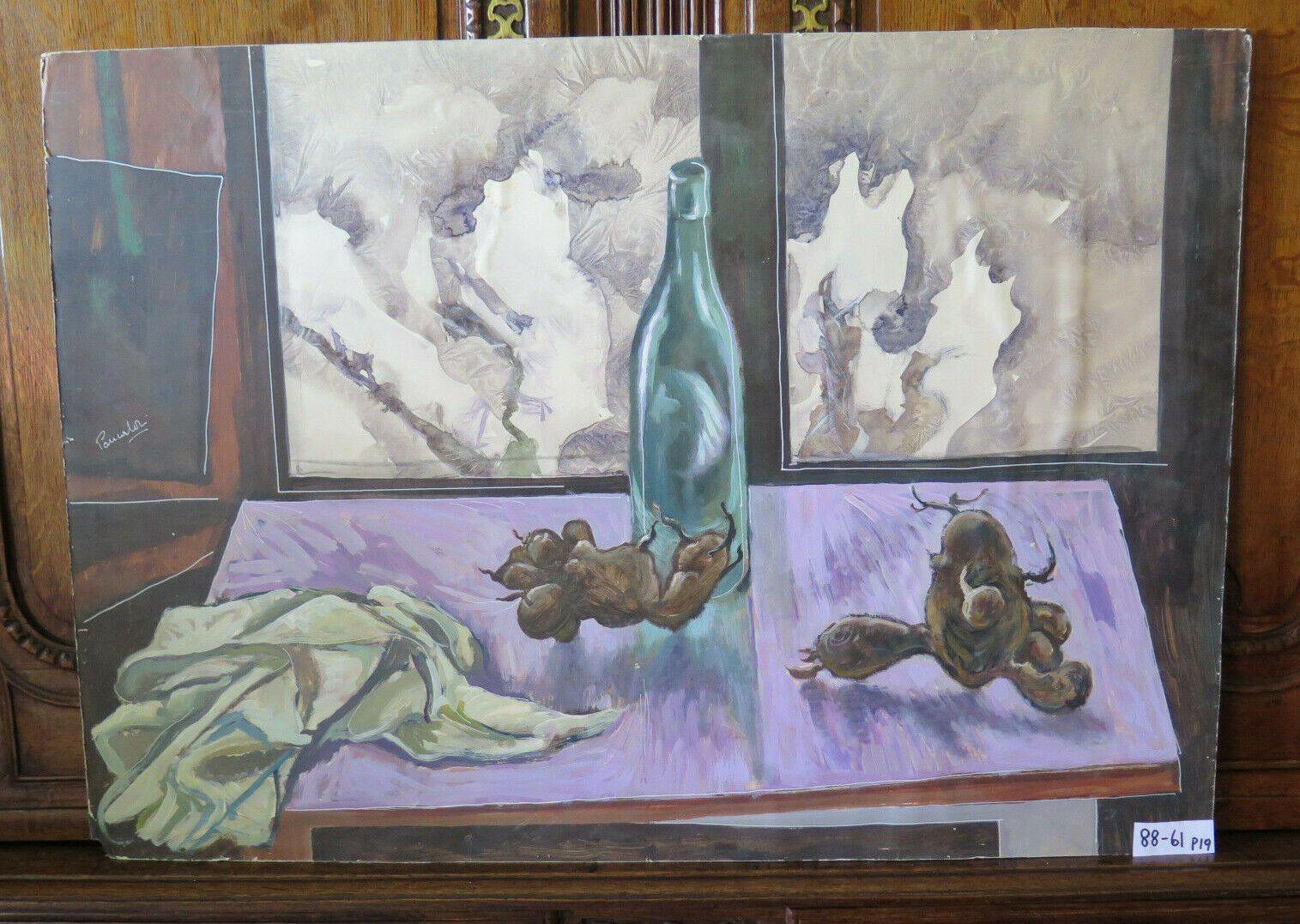 88x61 cm QUADRO AD OLIO VINTAGE INTERNO CON NATURA MORTA FIRMATO ANNI 60 P19 - Belbello Antiques