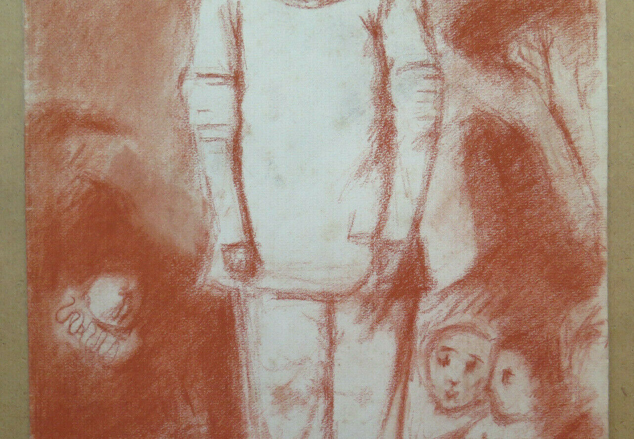 GRANDE DISEGNO ANTICO ISPIRATO WATTEAU PIERROT Pierre Duteurtre DUT BM53.1 D