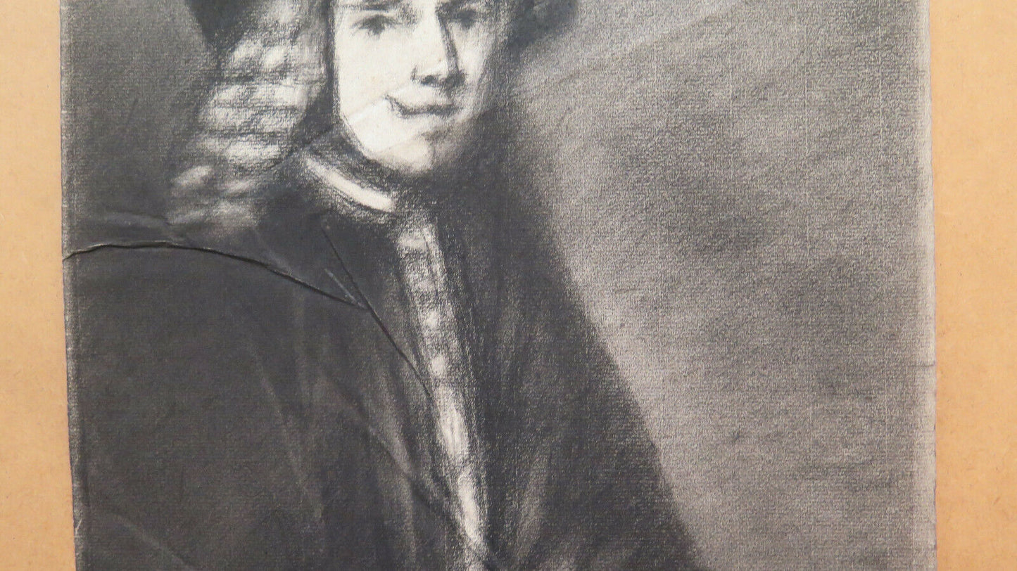 ANTIQUE CHARCOAL PORTRAIT OF MAN ON PAPER Pierre Duteurtre known as DUT BM53.1 