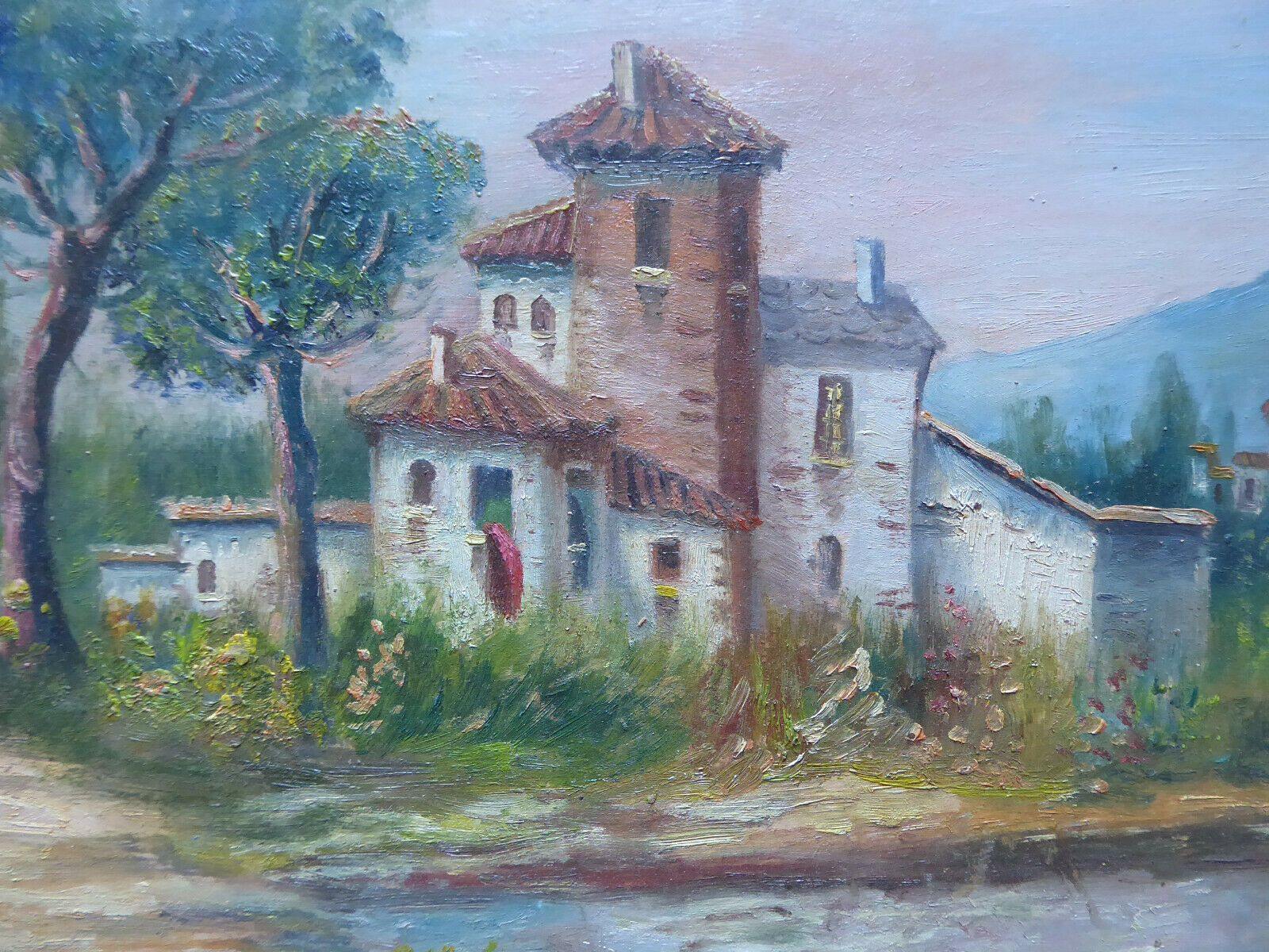 VECCHIO DIPINTO IN STILE IMPRESSIONISTA PAESAGGIO CAMPAGNA SPAGNA FIRMATO MD4 - Belbello Antiques