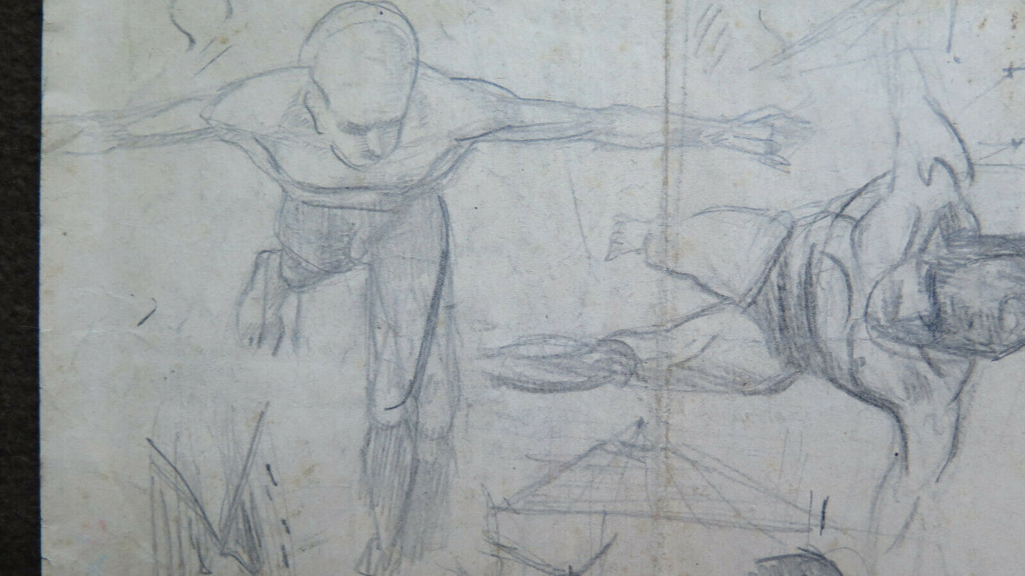 DISEGNO ANTICO STUDIO CORPO UMANO MATITA SU CARTA ANNI 40 BOZZETTO SCHIZZO P28.6