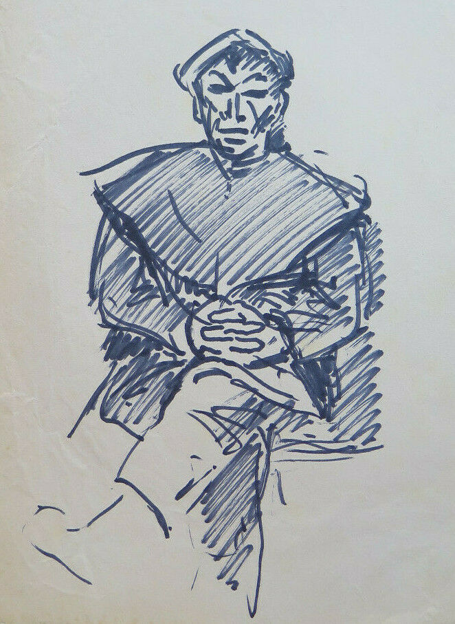 DRAWING ON PAPER SKETCH FIGURE MAN WORK PAINTER G. PANCALDI 31x21 cm P28.7