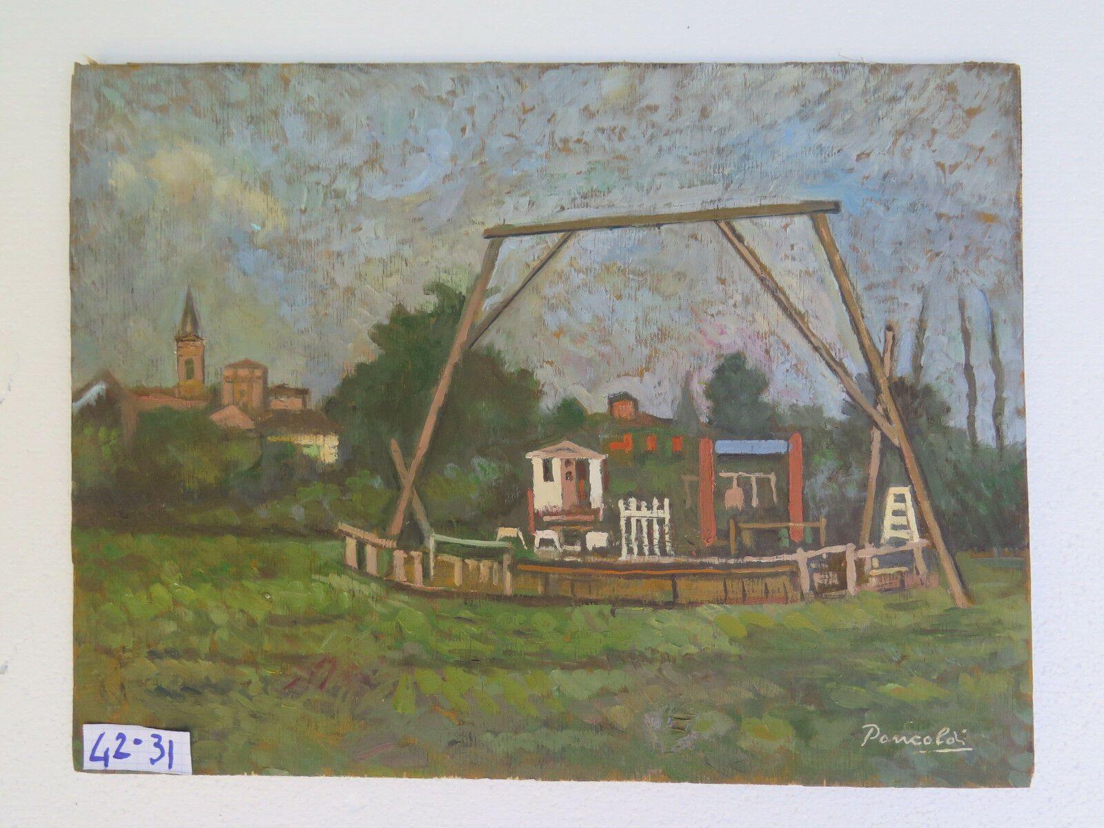 QUADRO ANTICO DIPINTO OLIO SU TAVOLA PAESAGGIO CAMPAGNA ORIGINALE FIRMATO p2 - Belbello Antiques