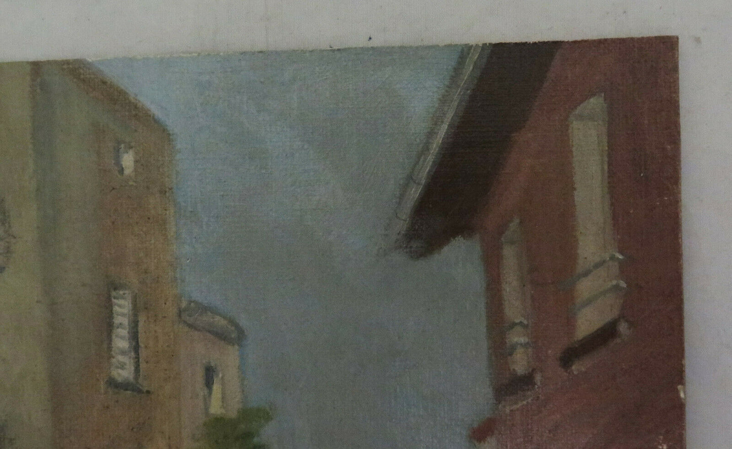 VEDUTA DI PAESE VECCHIO QUADRO AD OLIO SU TAVOLA FIRMATO DIPINTO VINTAGE BM40