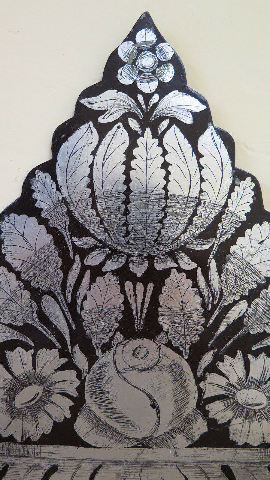 ANTIQUE BULIN ENGRAVING ON IRON DECORATIVE FRIEZE FLORAL PAINTING CH13 19