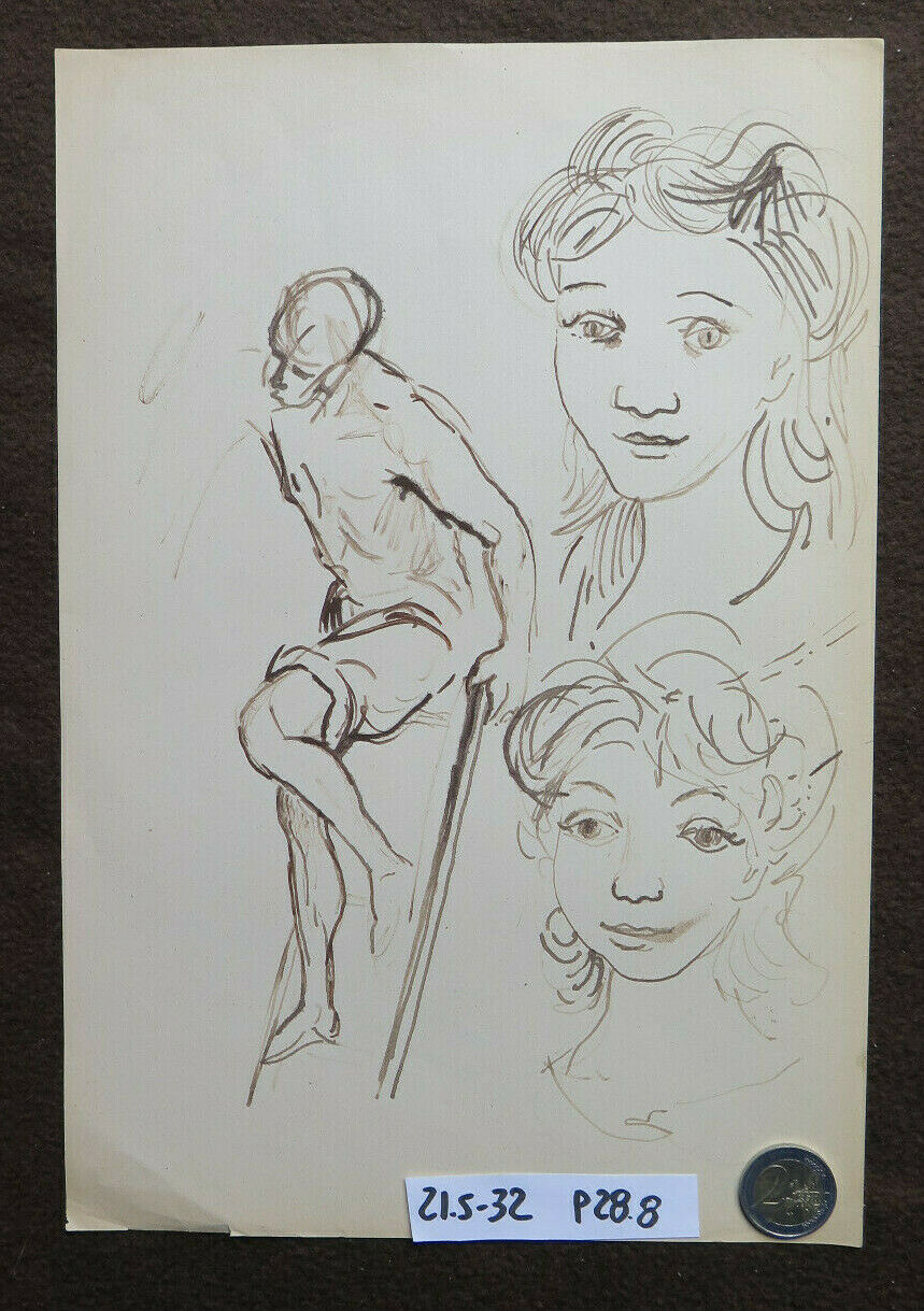 DISEGNO ACQUERELLO RITRATTO FEMMINILE BOZZETTO SCHIZZO STUDIO PITTORE P28.8