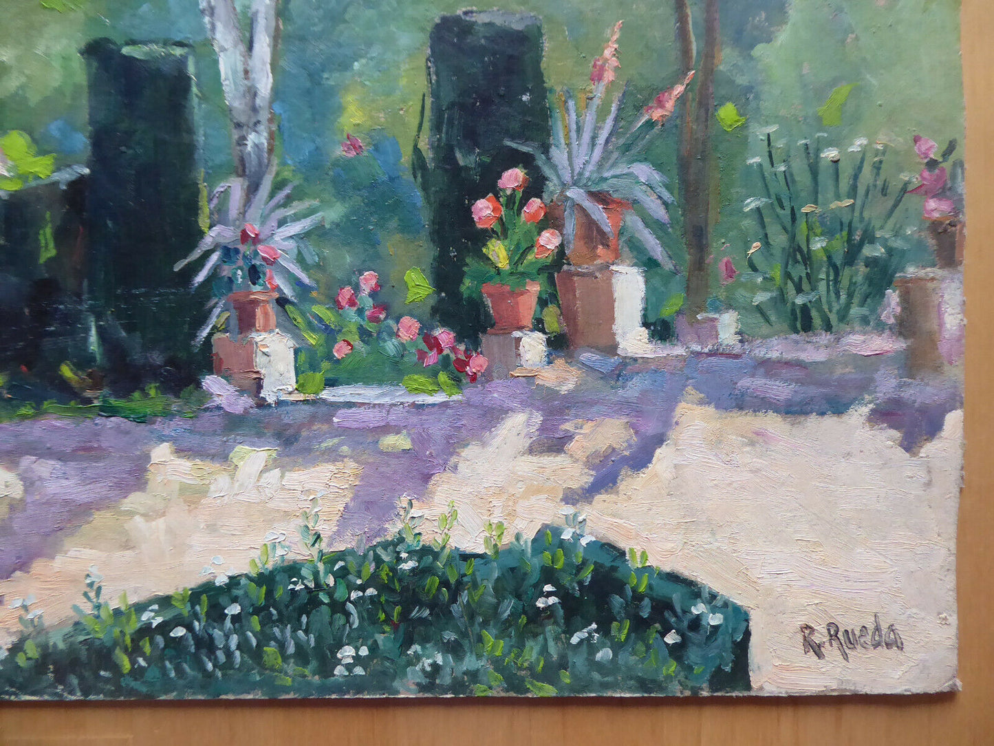 OLD OIL PAINTING RETIRO PARK OF MADRID SIGNED AND POPPY LANDSCAPE MD2 