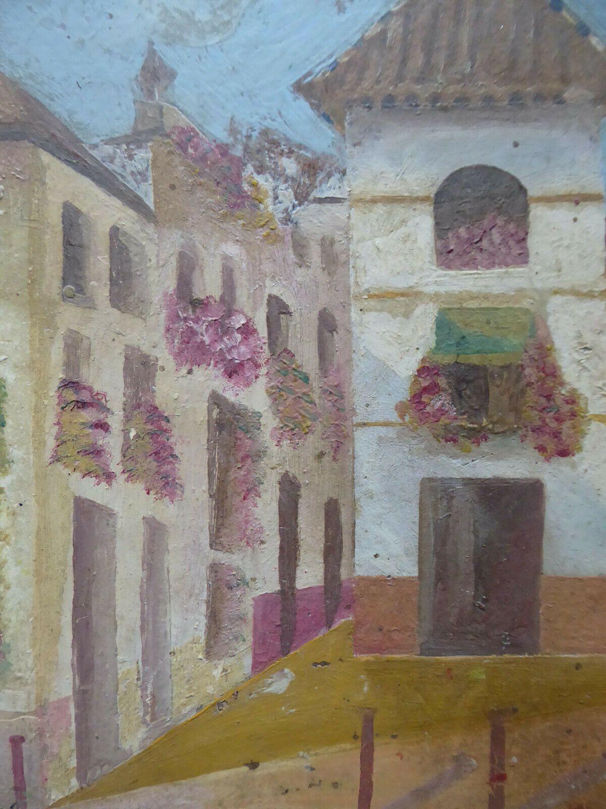 VEDUTA DI PAESE IN STILE IMPRESSIONISTA VECCHIO QUADRO DIPINTO OLIO SPAGNOLO MD3 - Belbello Antiques