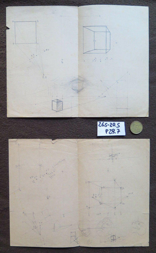 2 BOZZETTI ORIGINALI DEL PITTORE G. PANCALDI DI MODENA STUDIO PROSPETTIVA P28.7 - Belbello Antiques