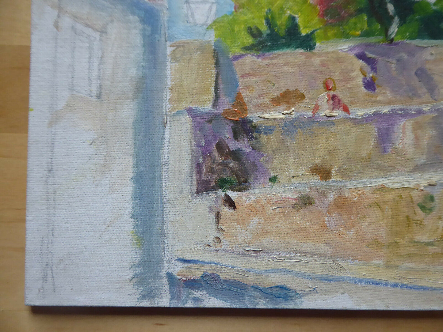 OIL PAINTING ON UNFINISHED PANEL VIEW OF SPANISH COUNTRY WORK PAINTER MD1