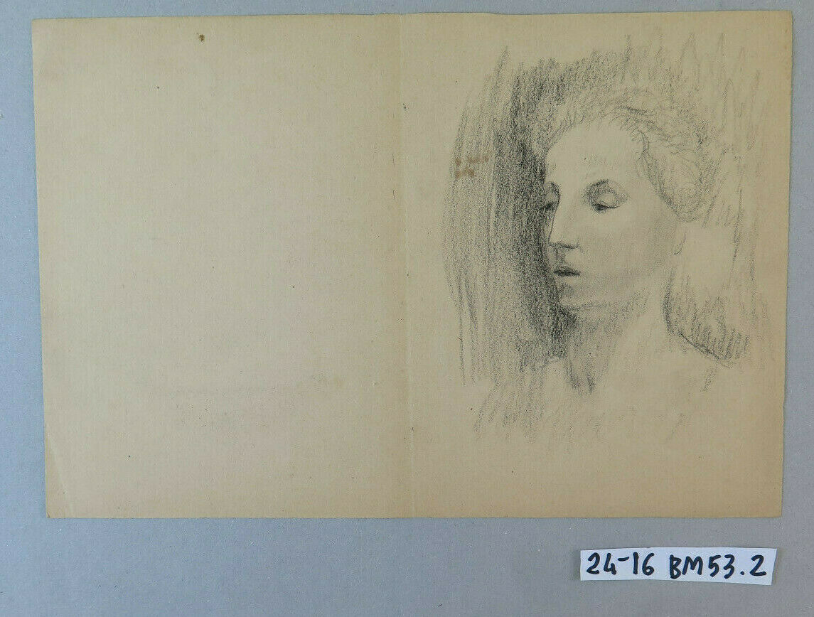 DISEGNO ANTICO RITRATTO FEMMINILE BOZZETTO DI ANONIMO SCHIZZO A MATITA BM53.2 - Belbello Antiques