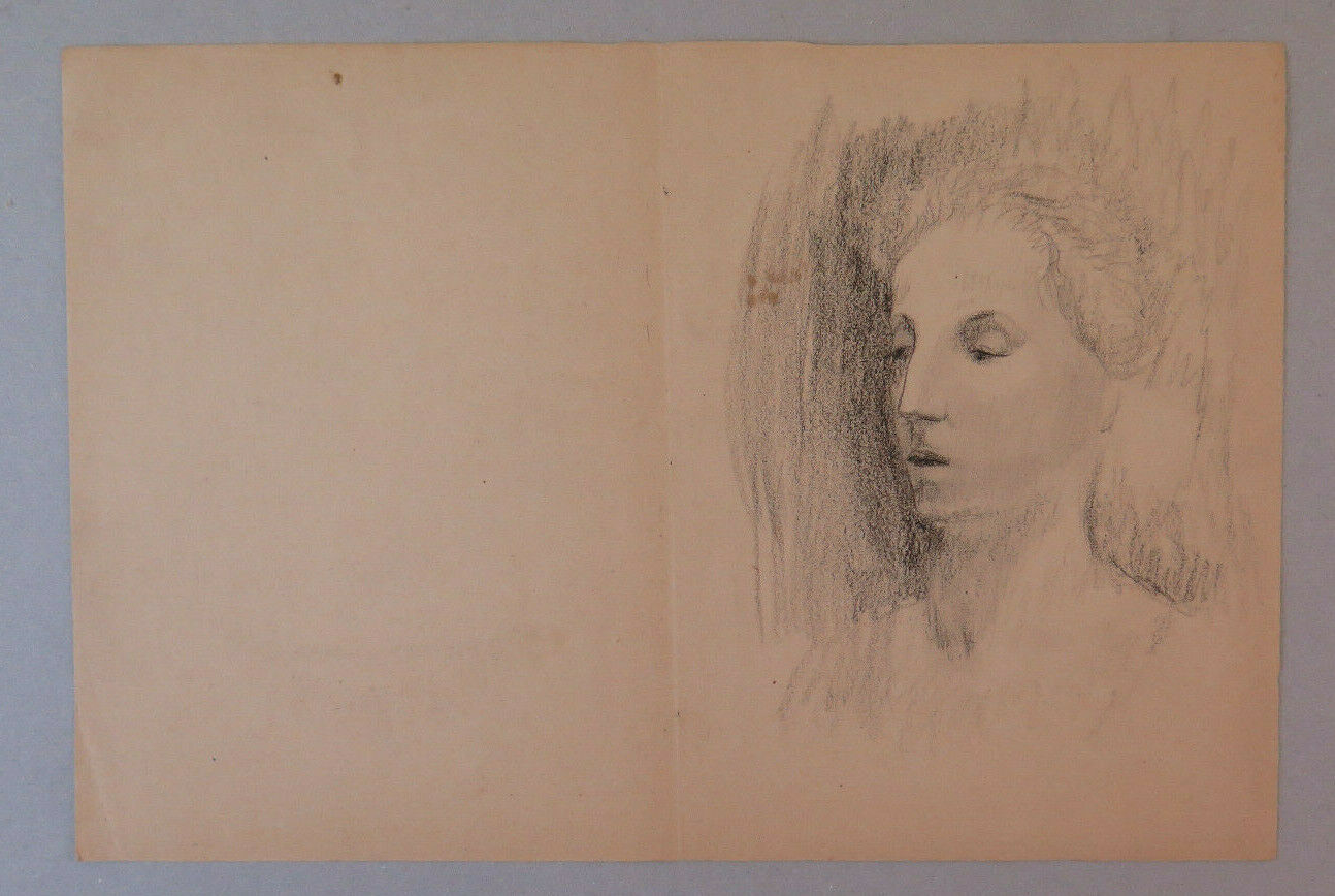 DISEGNO ANTICO RITRATTO FEMMINILE BOZZETTO DI ANONIMO SCHIZZO A MATITA BM53.2 - Belbello Antiques