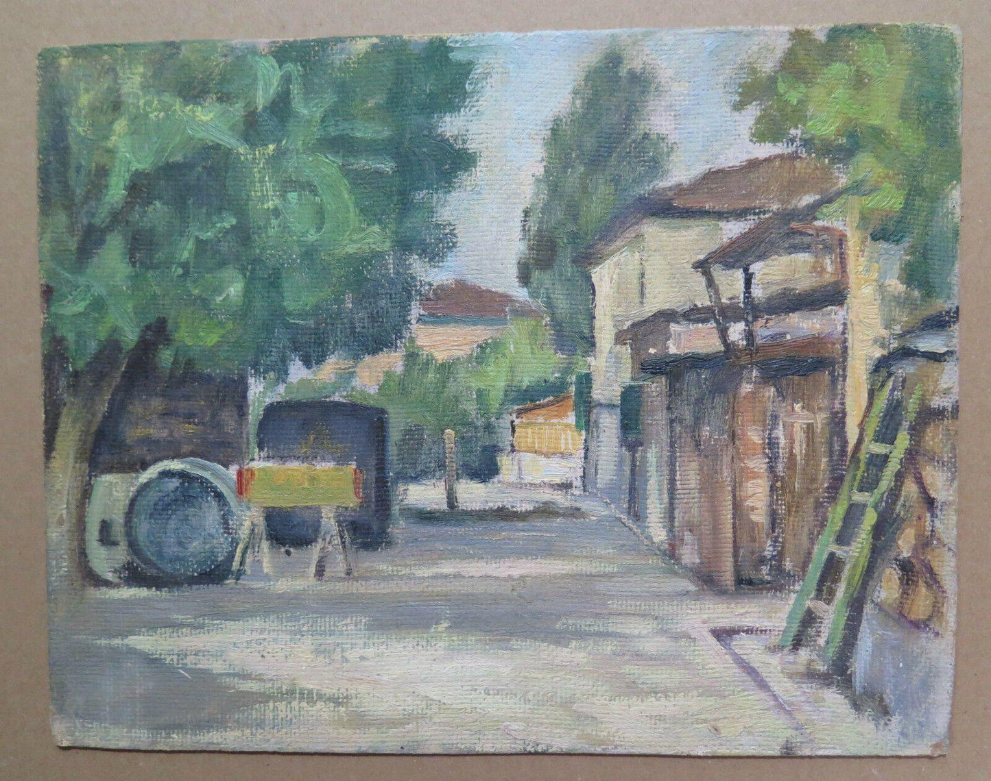 PAESAGGIO IN PRIMAVERA QUADRO ANTICO DIPINTO AD OLIO SU TAVOLA ORIGINALE p3 - Belbello Antiques