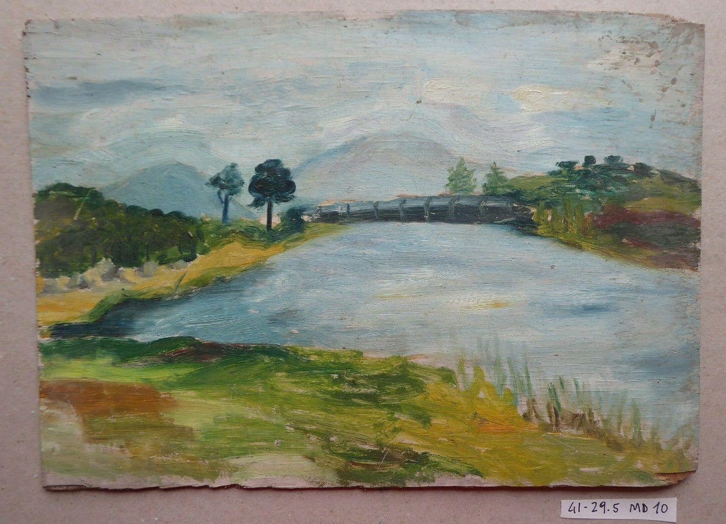 41x29cm VECCHIO QUADRO AD OLIO SU TAVOLA PAESAGGIO DI CAMPAGNA SPAGNA '900 MD10 - Belbello Antiques