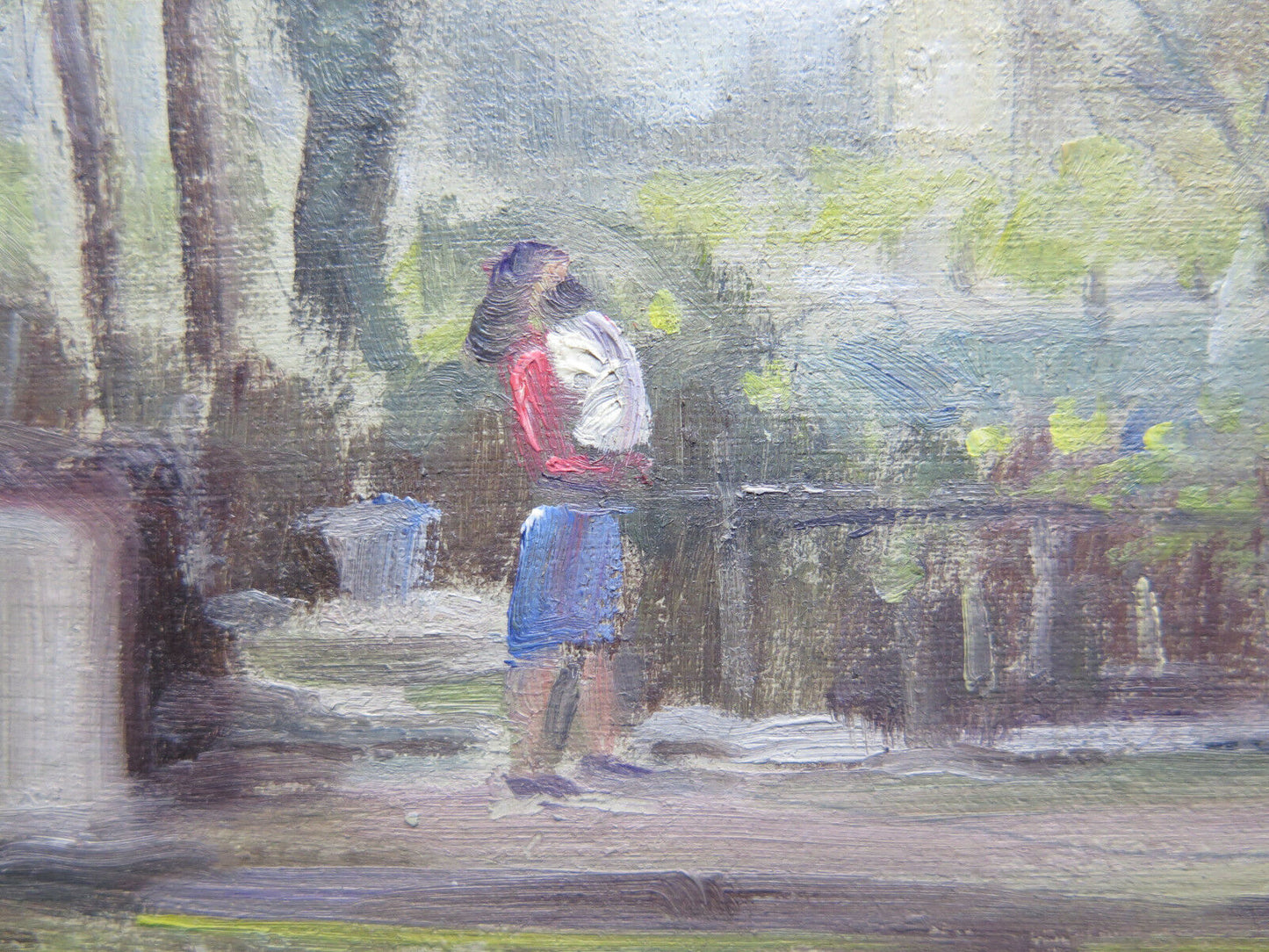 MODERN PAINTING MOTHER WITH CHILD IN COUNTRYSIDE LANDSCAPE OIL ORIGINAL PAINTING p1