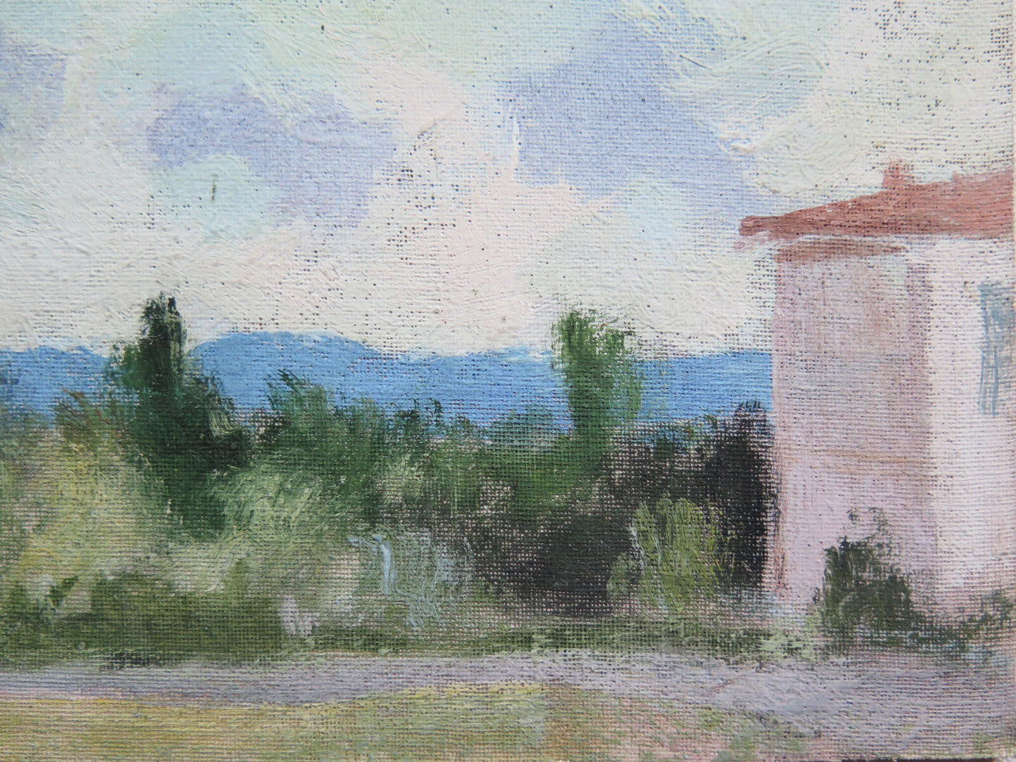 PAESAGGIO DI CAMPAGNA IN PRIMAVERA QUADRO MODERNO 1960 DIPINTO OLIO SU TAVOLA p9