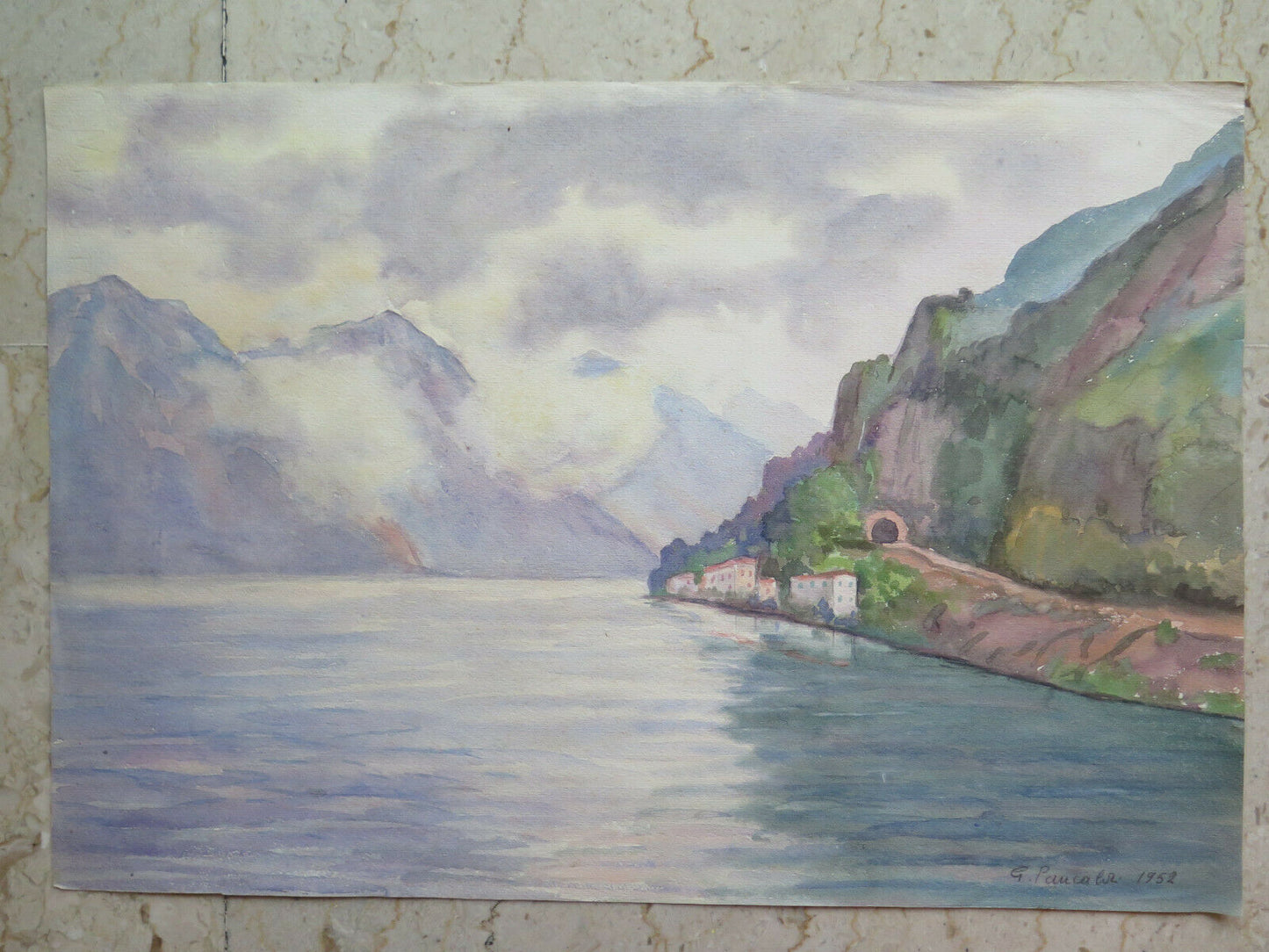 LAKE LANDSCAPE SIGNED DATED OLD PAINTING BY LOCAL PAINTER 45x31 cm P14