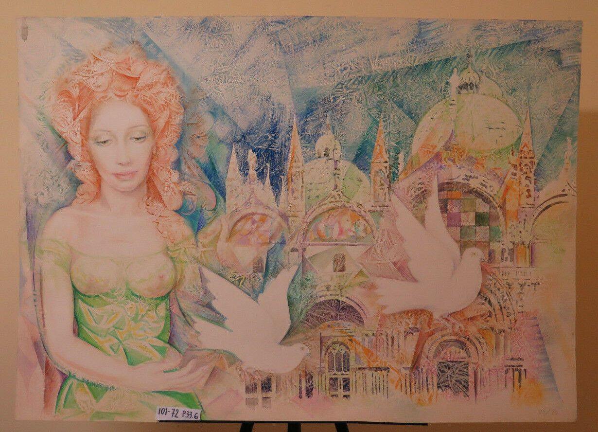 RITRATTO POP ART ANNI 80 NUDO FEMMINILE A VENEZIA SAN MARCO QUADRO VINTAGE P33.6 - Belbello Antiques