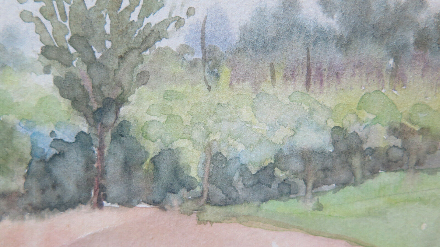 OLD WATERCOLOR ON PAPER SKETCH SKETCH COUNTRY LANDSCAPE VINEYARDS P28.4