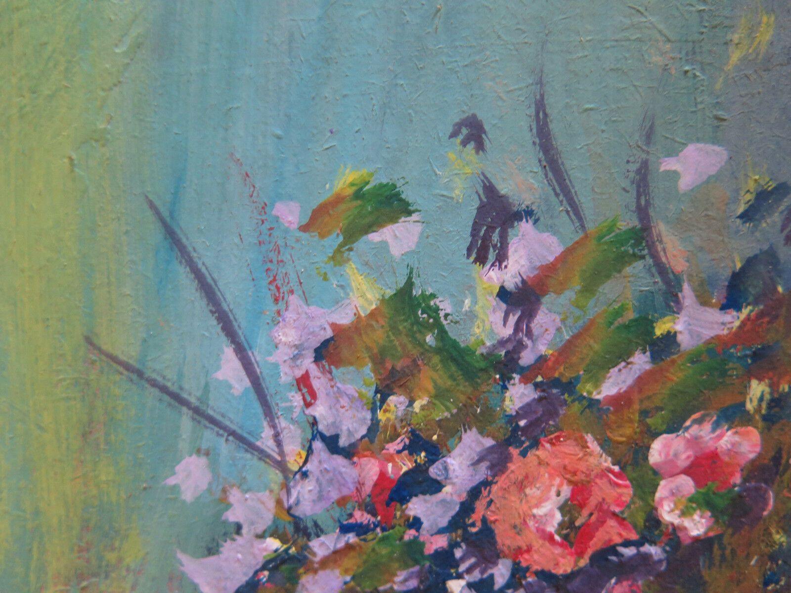 QUADRO ANTICO FLOREALE MAZZO DI FIORI DIPINTO IN STILE IMPRESSIONISTA 1960 v - Belbello Antiques