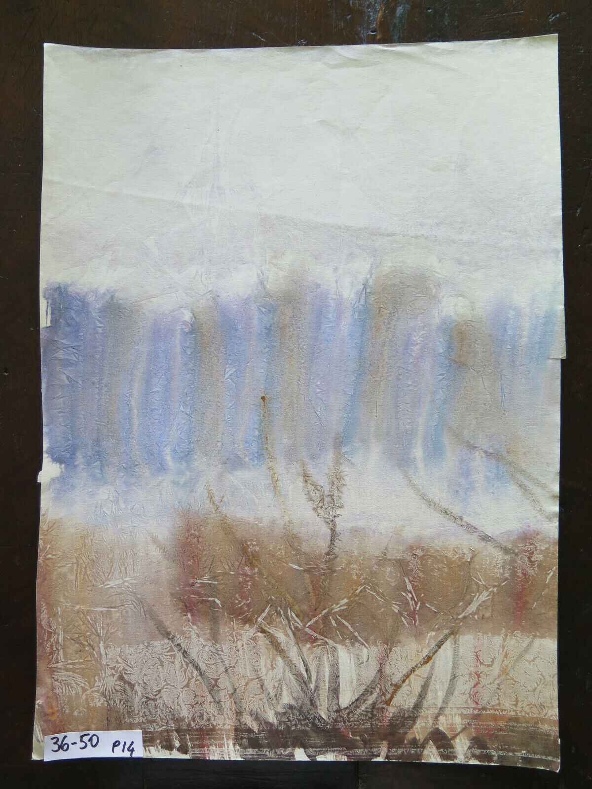 VECCHIO QUADRO PAESAGGIO INVERNALE NEVE DIPINTO ACQUERELLO CARTA 36x50 cm P14