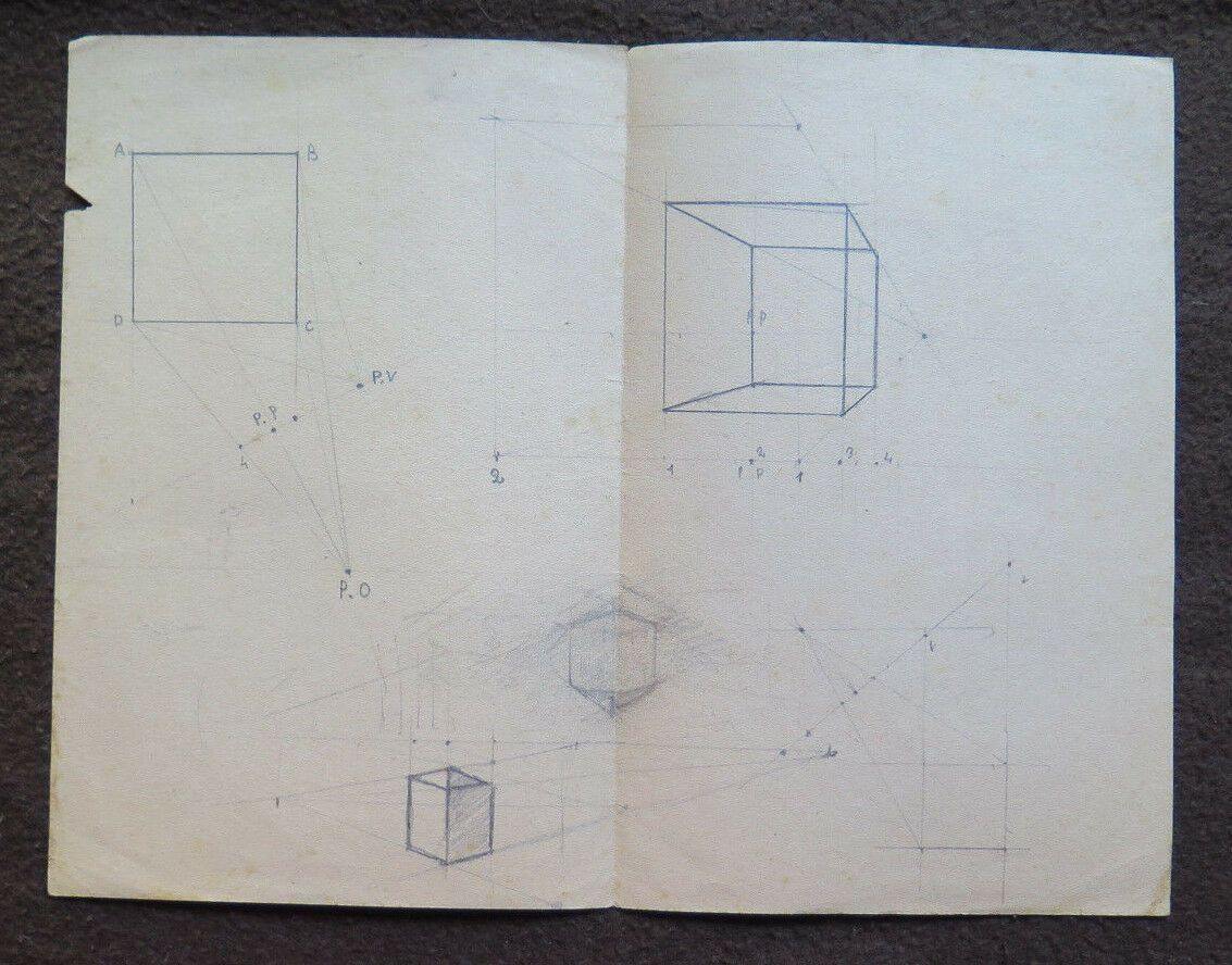 2 BOZZETTI ORIGINALI DEL PITTORE G. PANCALDI DI MODENA STUDIO PROSPETTIVA P28.7 - Belbello Antiques