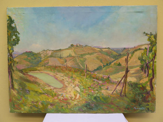 QUADRO MODERNO DIPINTO DEL 900 PAESAGGIO COLLINE PRIMAVERA ORIGINALE FIRMATO p4