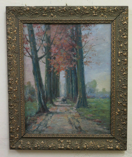 ANTIQUE PAINTING COUNTRY LANDSCAPE EARLY 20TH CENTURY SIGNED DELRIO COEVA FRAME BM51