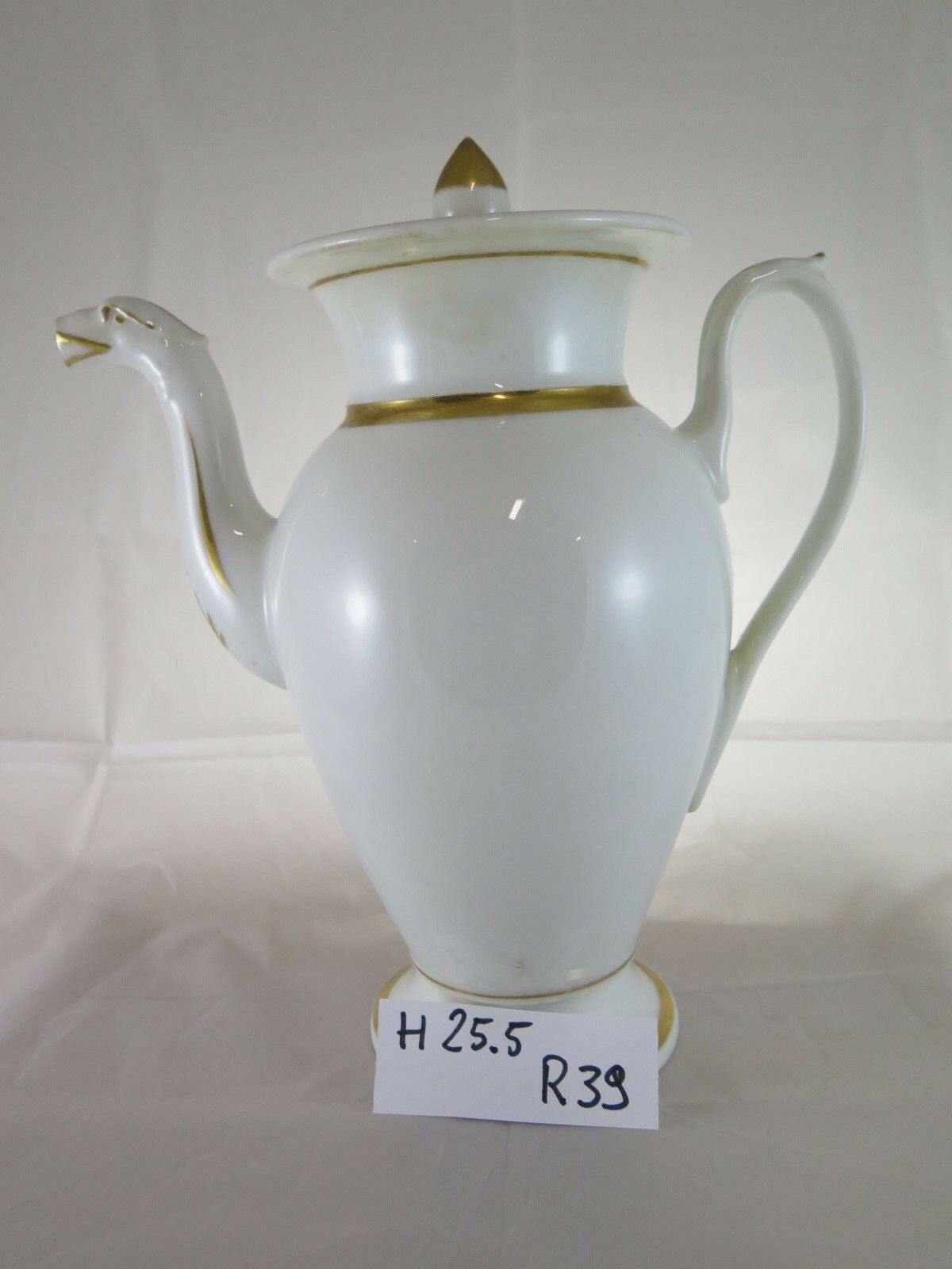 ANTICA TEIERA CAFFETTIERA IN PORCELLANA CON BORDI DORATI FRANCIA PRIMO 900 R39 - Belbello Antiques